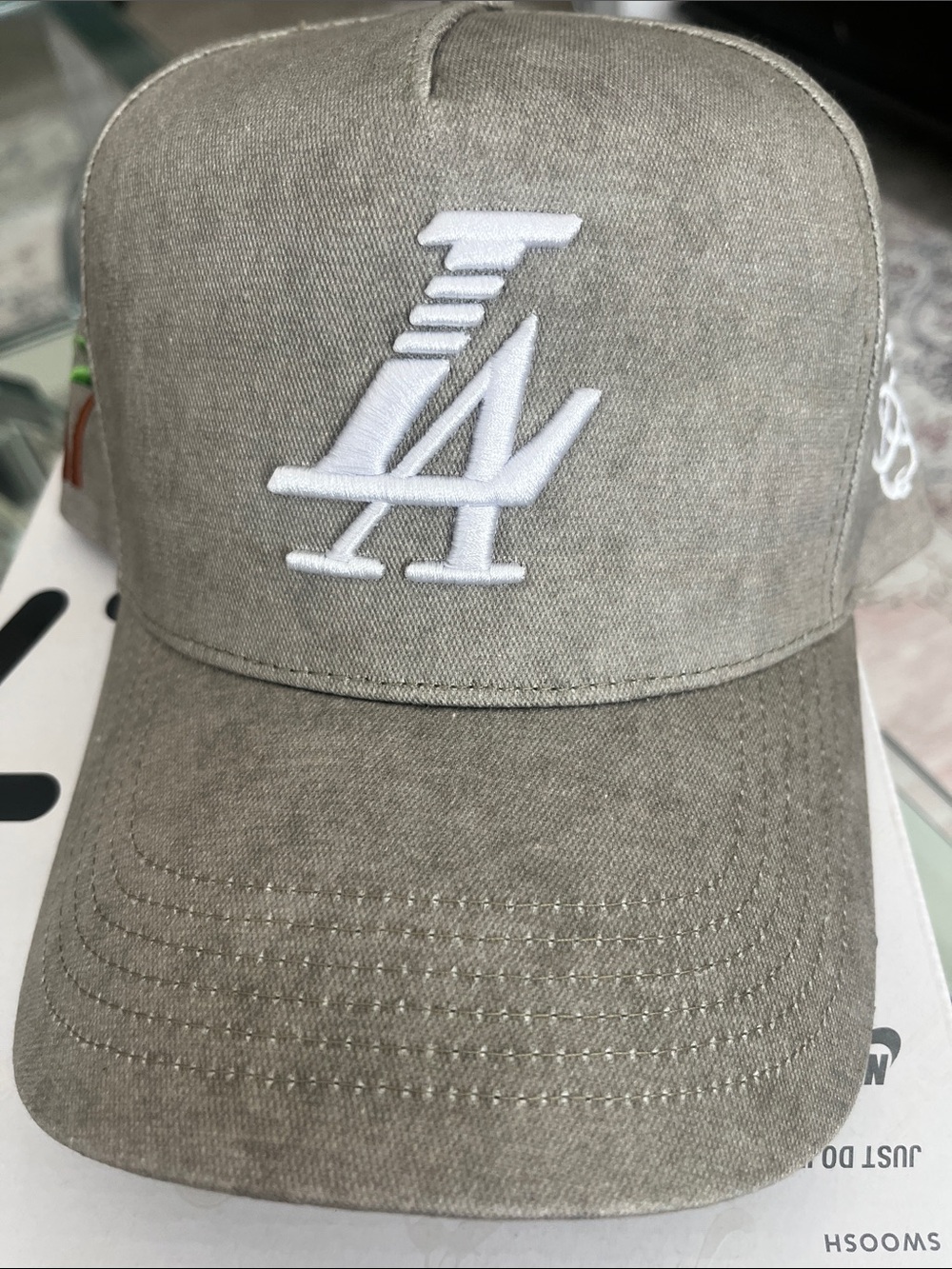 LA Logo Baseball Cap in Taupe with White Embroidery
